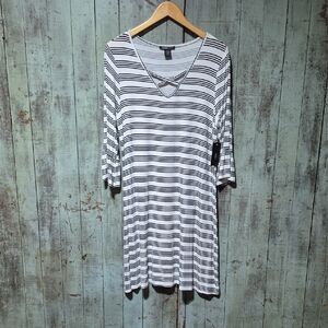Robert Louis Black & White Striped V-Neck Tunic